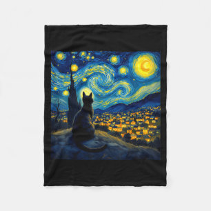 Black Cat Funny Cat Lover Mom Daddy Starry Night V Fleece Blanket
