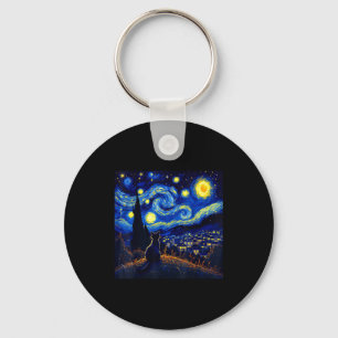 Black Cat Funny Cat Lover Mom Daddy Starry Night V Key Ring