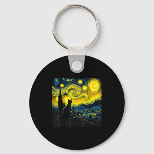 Black Cat Funny Cat Lover Mom Daddy Starry Night V Key Ring