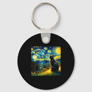 Black Cat Funny Cat Lover Mom Daddy Starry Night V Key Ring