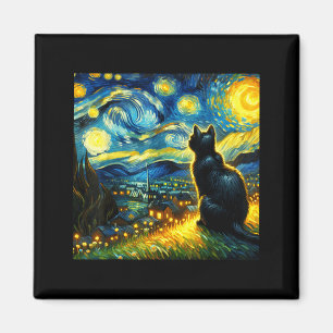 Black Cat Funny Cat Lover Mom Daddy Starry Night V Magnet