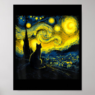 Black Cat Funny Cat Lover Mom Daddy Starry Night V Poster