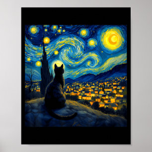 Black Cat Funny Cat Lover Mom Daddy Starry Night V Poster