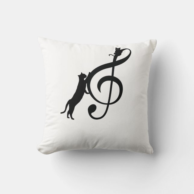 Black Cat Funny Music Note Cushion (Front)