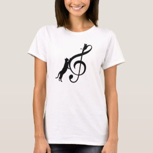 Black Cat Funny Music Note T-Shirt