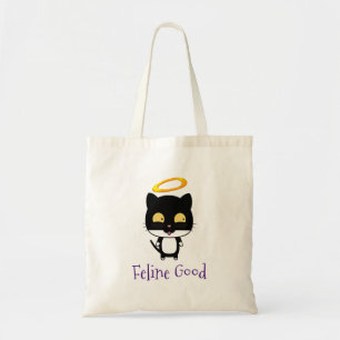 Black Cat Funny Pun With Halo - Feline Good Tote Bag
