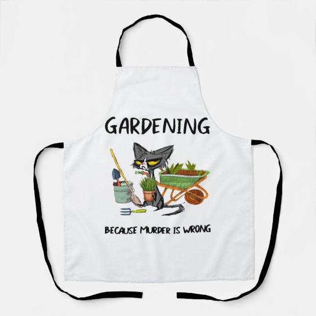 BLACK CAT GARDENING BECAUSE MURDER IS WRONG APRON (Front)