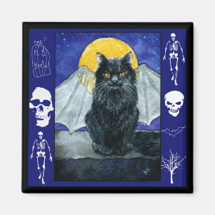 Black cat gargoyle Halloween kitten magnet