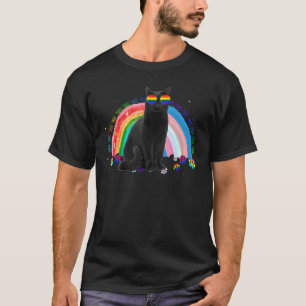 Black Cat Gay Pride Lgbt Rainbow Flag Sunglasses L T-Shirt