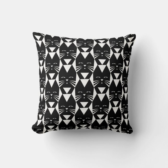 Black Cat Geometric Pattern Cushion (Front)