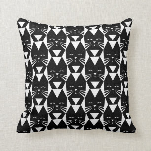 Black Cat Geometric Pattern Cushion