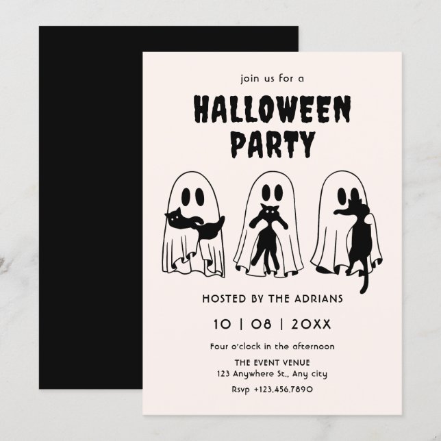 black Cat ghost halloween  Invitation (Front/Back)