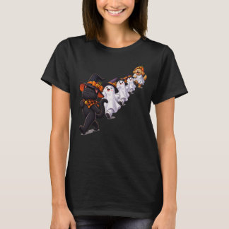 Black Cat Ghost Parade Halloween Funny Cat T-Shirt