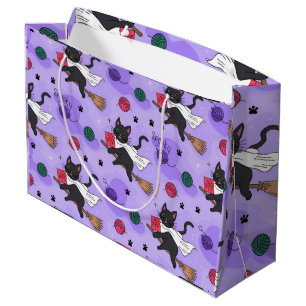 Black Cat Ghost Pattern – Cute Cats in Costumes Large Gift Bag