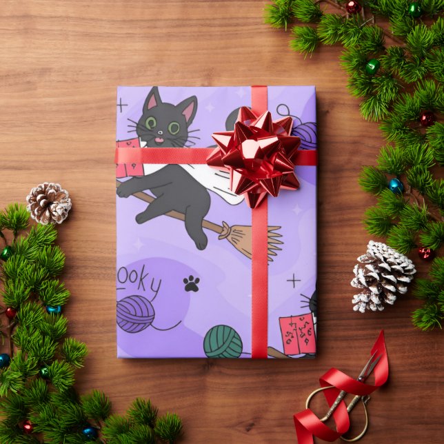 Black Cat Ghost Pattern – Cute Cats in Costumes  Wrapping Paper (Holiday Gift)