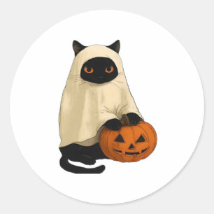 Black Cat Ghost with Pumpkin Essential T-Shirt Classic Round Sticker