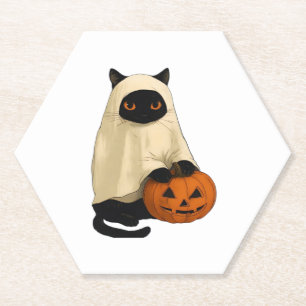 Black Cat Ghost with Pumpkin Essential T-Shirt Paper Coaster
