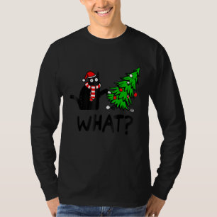 Black Cat Gift Pushing Christmas Tree Over Cat Wha T-Shirt