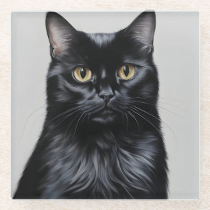 Black Cat Glass Coaster