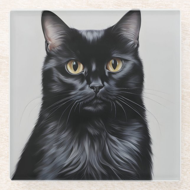 Black Cat Glass Coaster (Front)