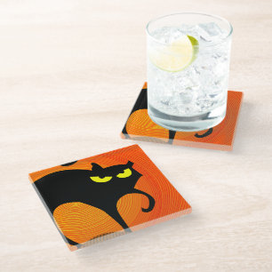 Black Cat Glass Coaster