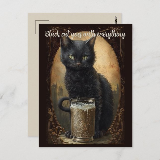 Black Cat Goes With Everything Personalised Postcard (Front/Back)