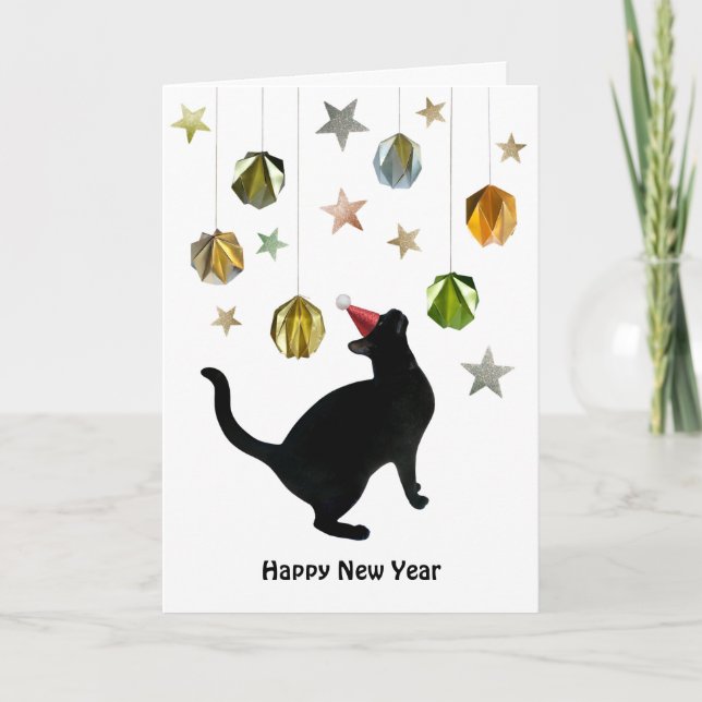 Black Cat Gold Paper Balls Card (Front)