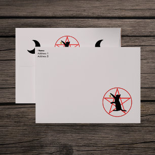 Black Cat Gold Star Red Pentagram in Witch Circle Envelope