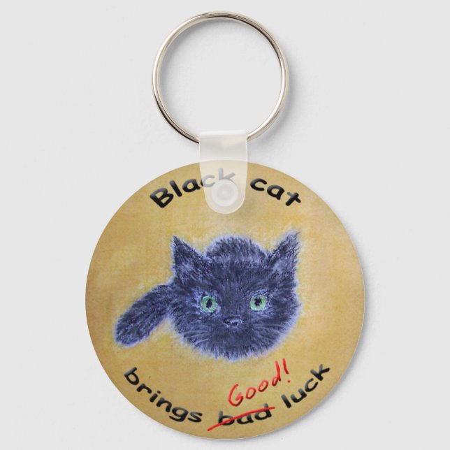 Black cat good luck key ring (Front)