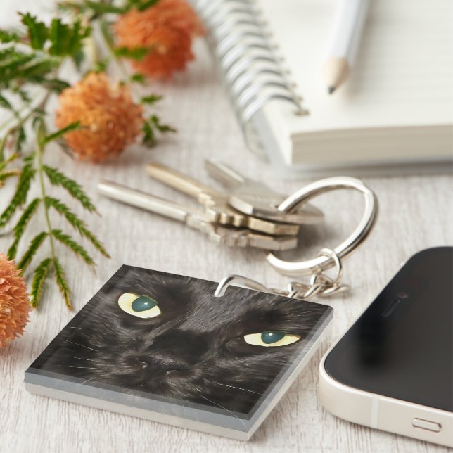 Black Cat Gorgeous Artistic Pet Portrait Key Ring (Front Right)