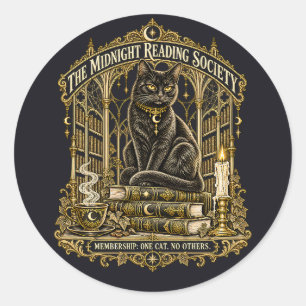 Black Cat Gothic Gold Midnight Reading Society Classic Round Sticker