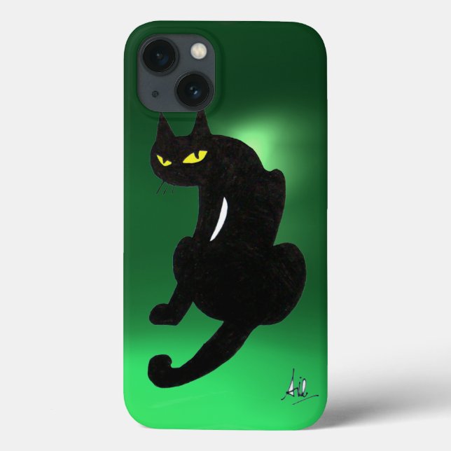 BLACK CAT  green Case-Mate iPhone Case (Back)