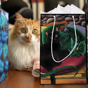Black Cat Green Dragon Medium Gift Bag