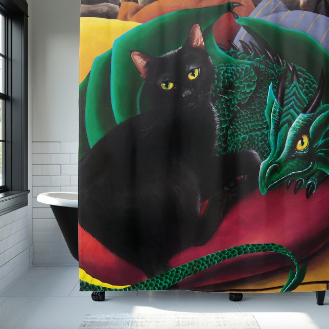 Black Cat Green Dragon Shower Curtain (Creator Uploaded)