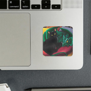 Black Cat Green Dragon Square Sticker