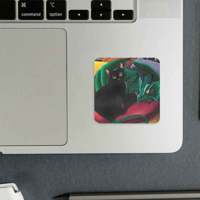 Black Cat Green Dragon Square Sticker (Creator Uploaded)
