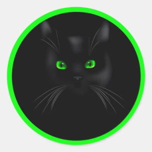Black Cat Green Eyes Classic Round Stickers