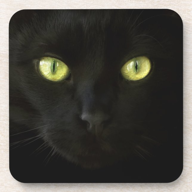 Black Cat Green Eyes coasters (Front)