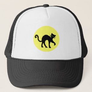 Black Cat Green Eyes Full Yellow Moon Trucker Hat