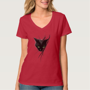 Black Cat Green Eyes Modern Design Cat Lover T-Shirt