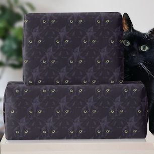 Black Cat Green Eyes Pattern Pet Birthday Wrapping Paper