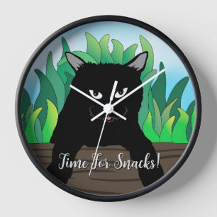 Black Cat Green Grass Clock