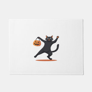 Black cat grooving at the Halloween bash, swinging Doormat