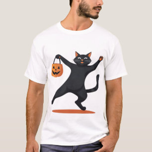 Black cat grooving at the Halloween bash, swinging T-Shirt