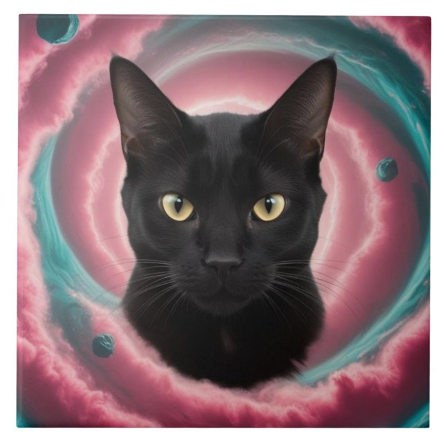 Black Cat Gyre Decorative Tile (Front)