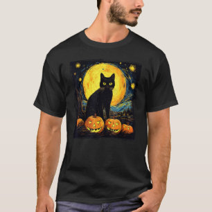 Black Cat Halloween Art Pumpkin Costume For Women  T-Shirt