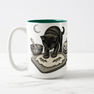 Black Cat Halloween Baking Two-Tone Coffee Mug