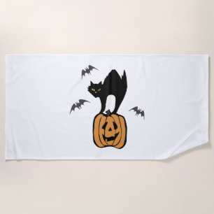 Black Cat Halloween Beach Towel