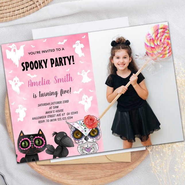 Black Cat Halloween Birthday Invitations w photo (Black Cat Halloween Birthday Invitations w photo)