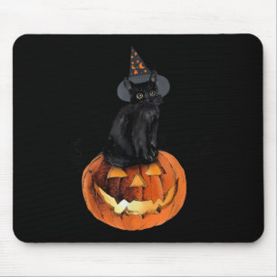 Black Cat Halloween Black Cat Sitting On Pumpkin Mouse Pad